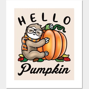 Hello Pumpkin Fall Cute Sloth Posters and Art